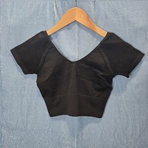 Black Mesh Sleeve Women's Crop Top